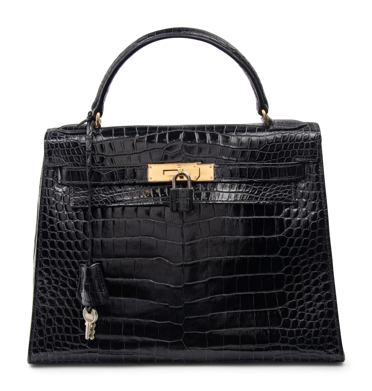Hermès 28cm Black Porosus Crocodile Bag, 1960s