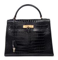 Hermès 28cm Black Porosus Crocodile Bag, 1960s