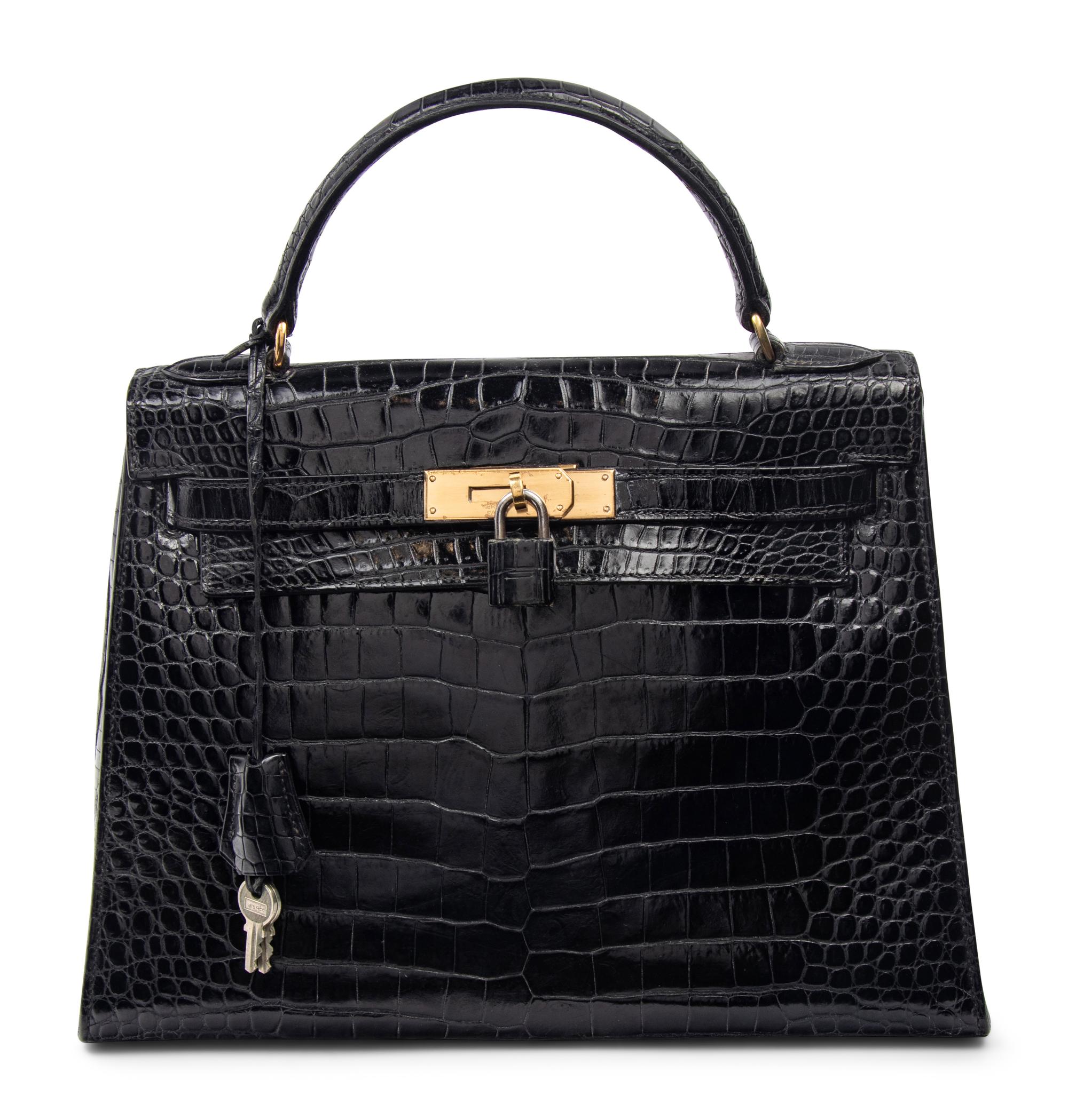 Hermès 28cm Black Porosus Crocodile Bag, 1960s