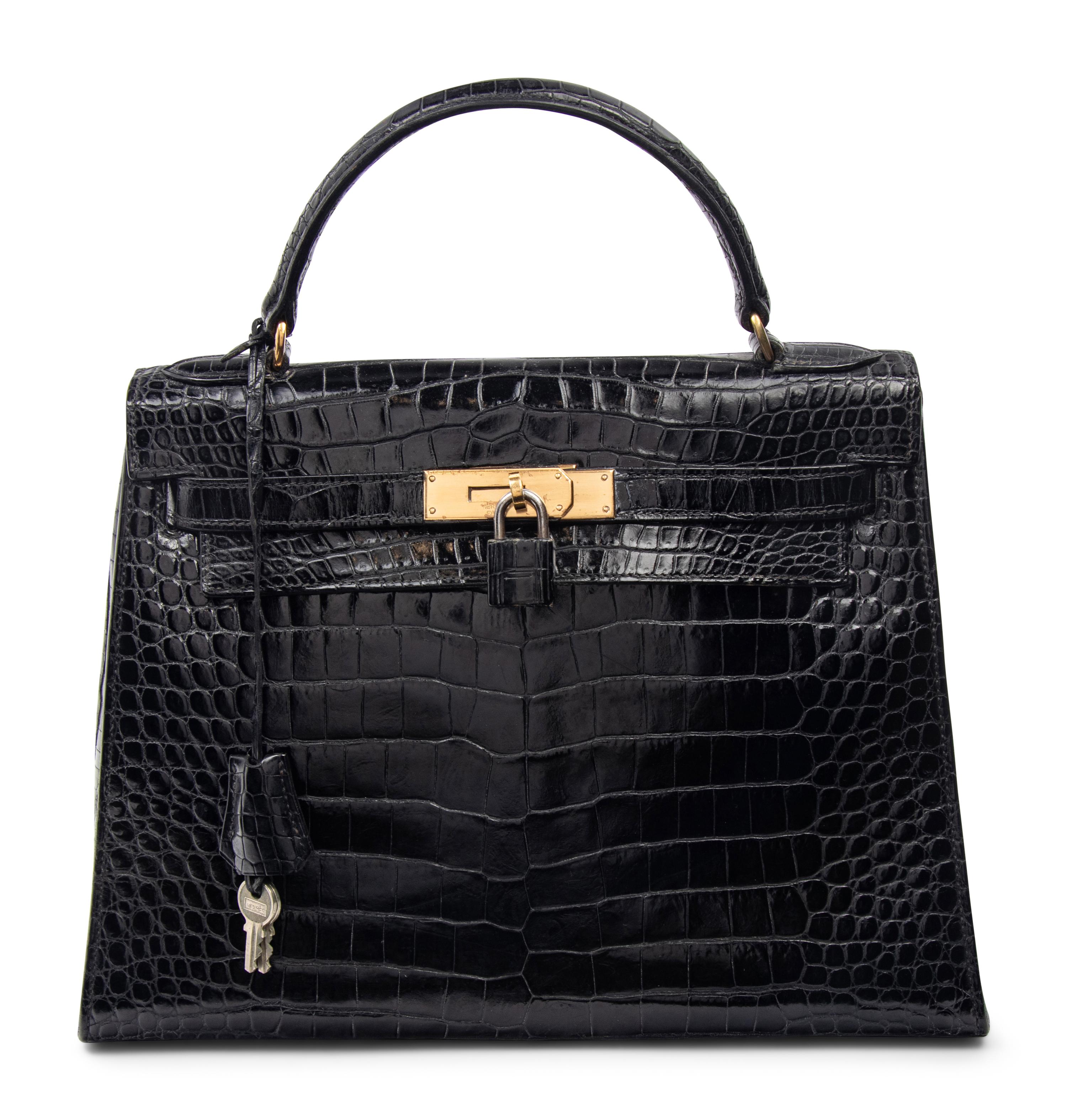 Hermès 28cm Black Porosus Crocodile Bag, 1960s