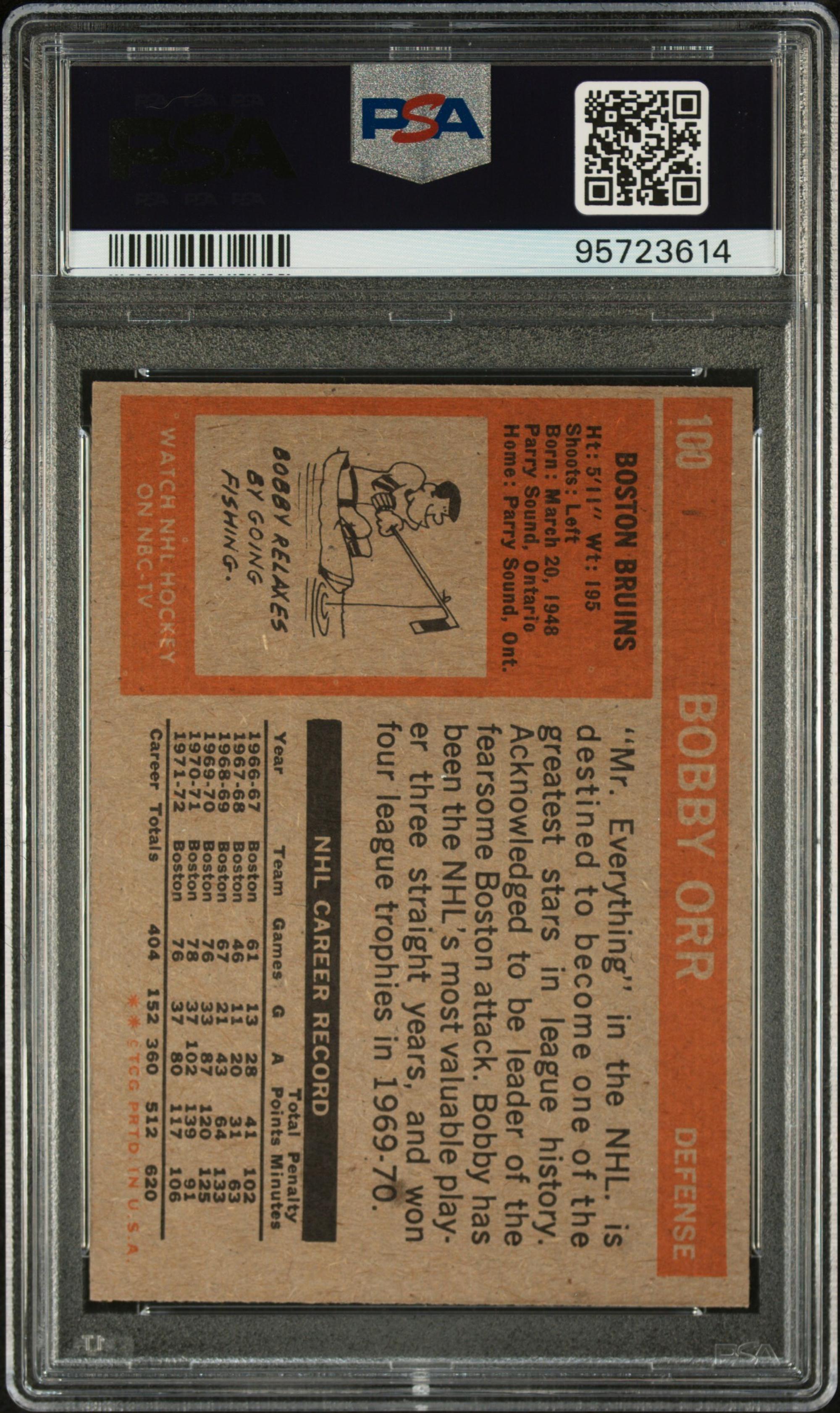 A 1972 Topps Bobby Orr Hockey Card No. 100 (PSA 9 MINT)