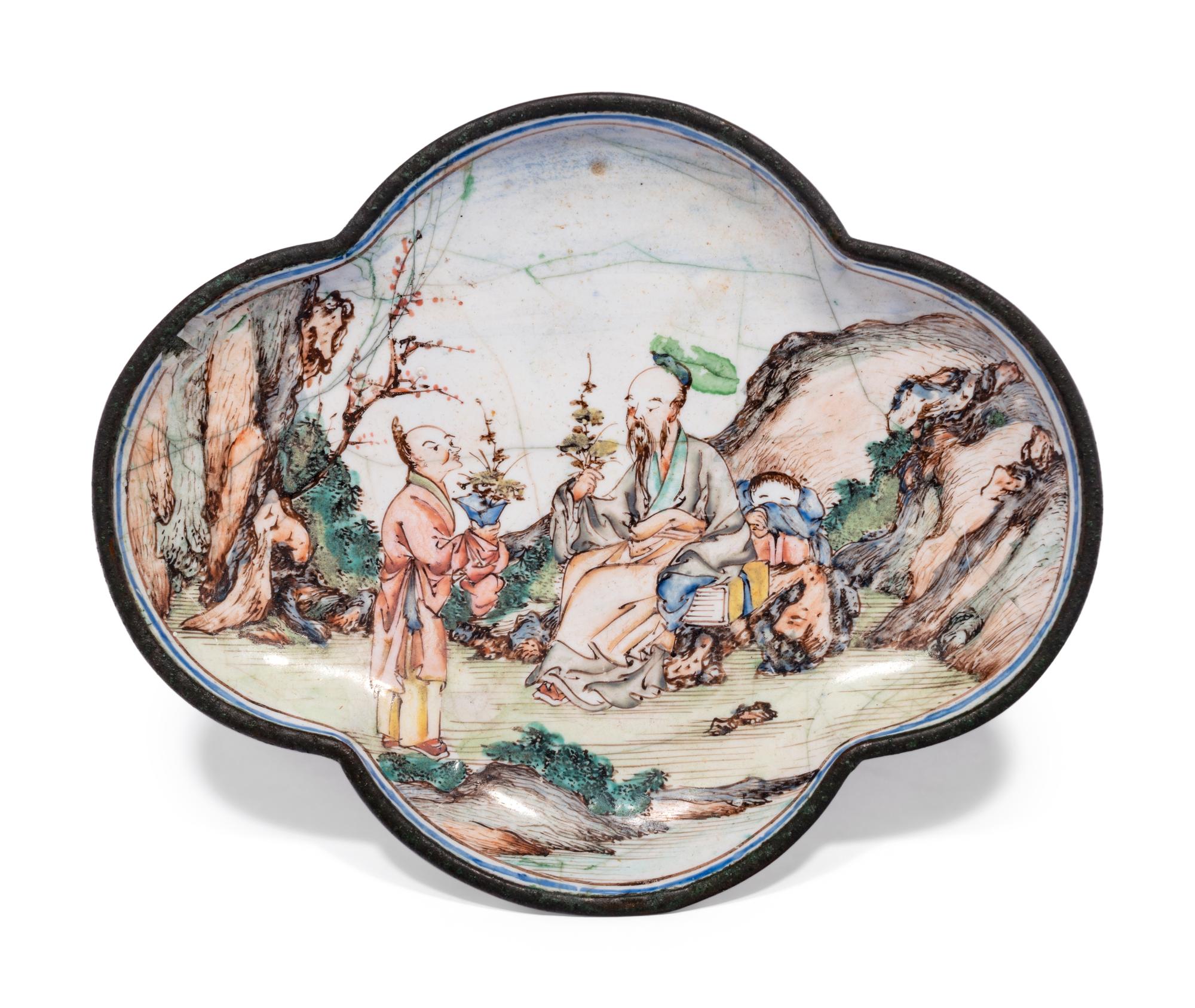 Six Chinese Canton Enamel on Copper Wares
