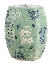 A Chinese Celadon Round Blue and White Decorated Garden Stool