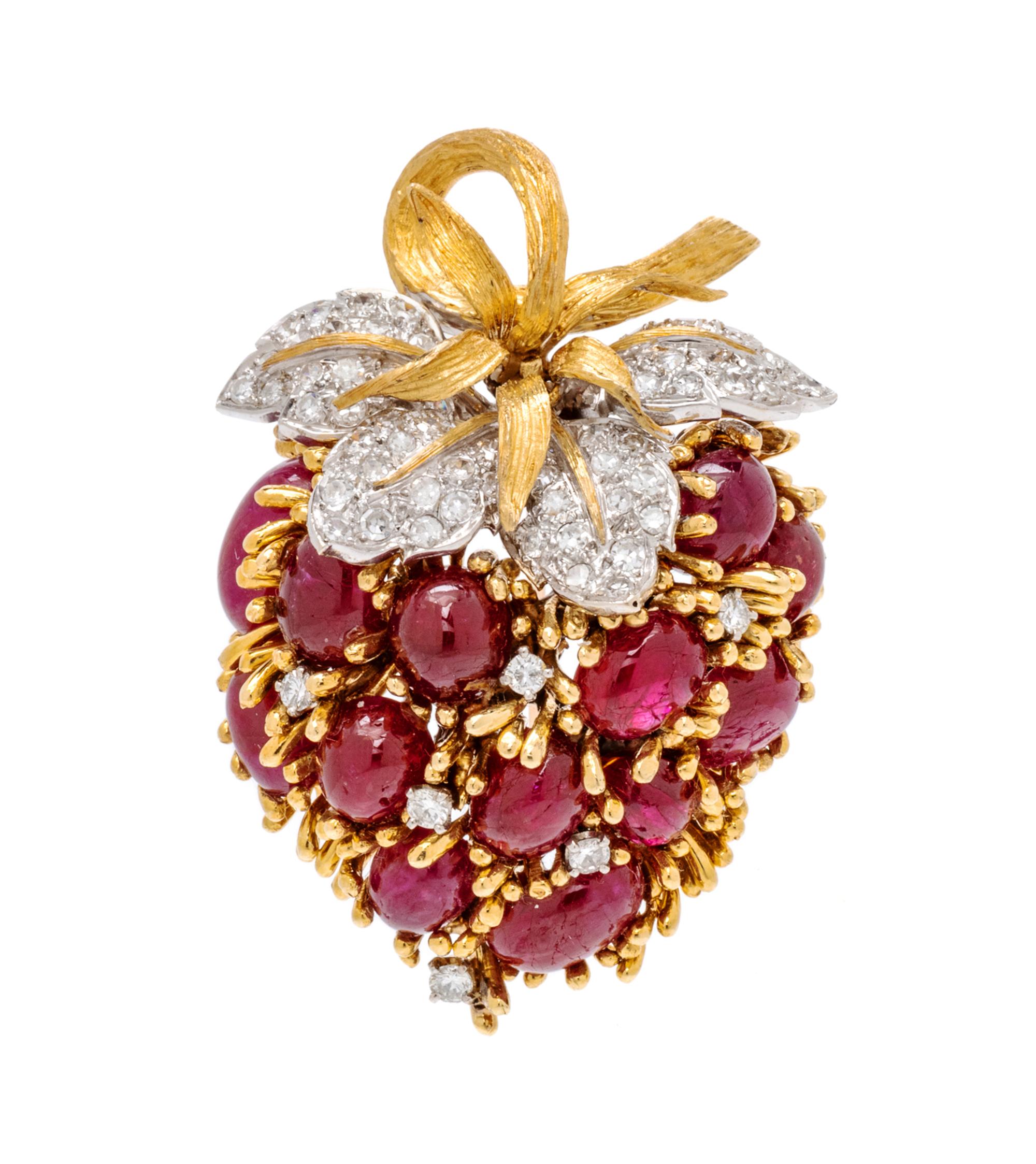 RUBY AND DIAMOND STRAWBERRY BROOCH