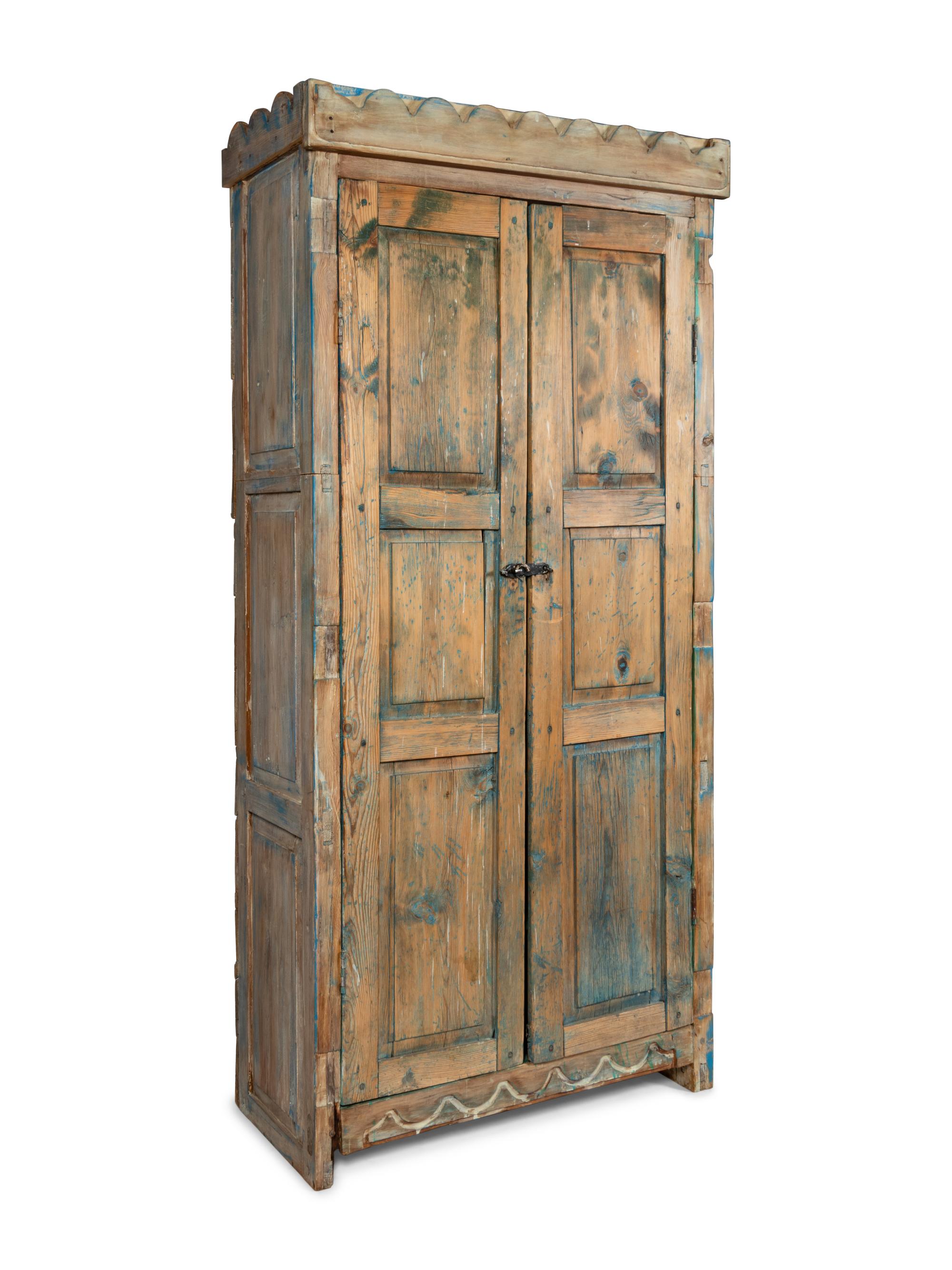 A Painted Rustic Cabinet in Two Pieces