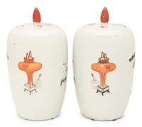 A Pair of Famille Rose Porcelain Ovoid Jars and Covers