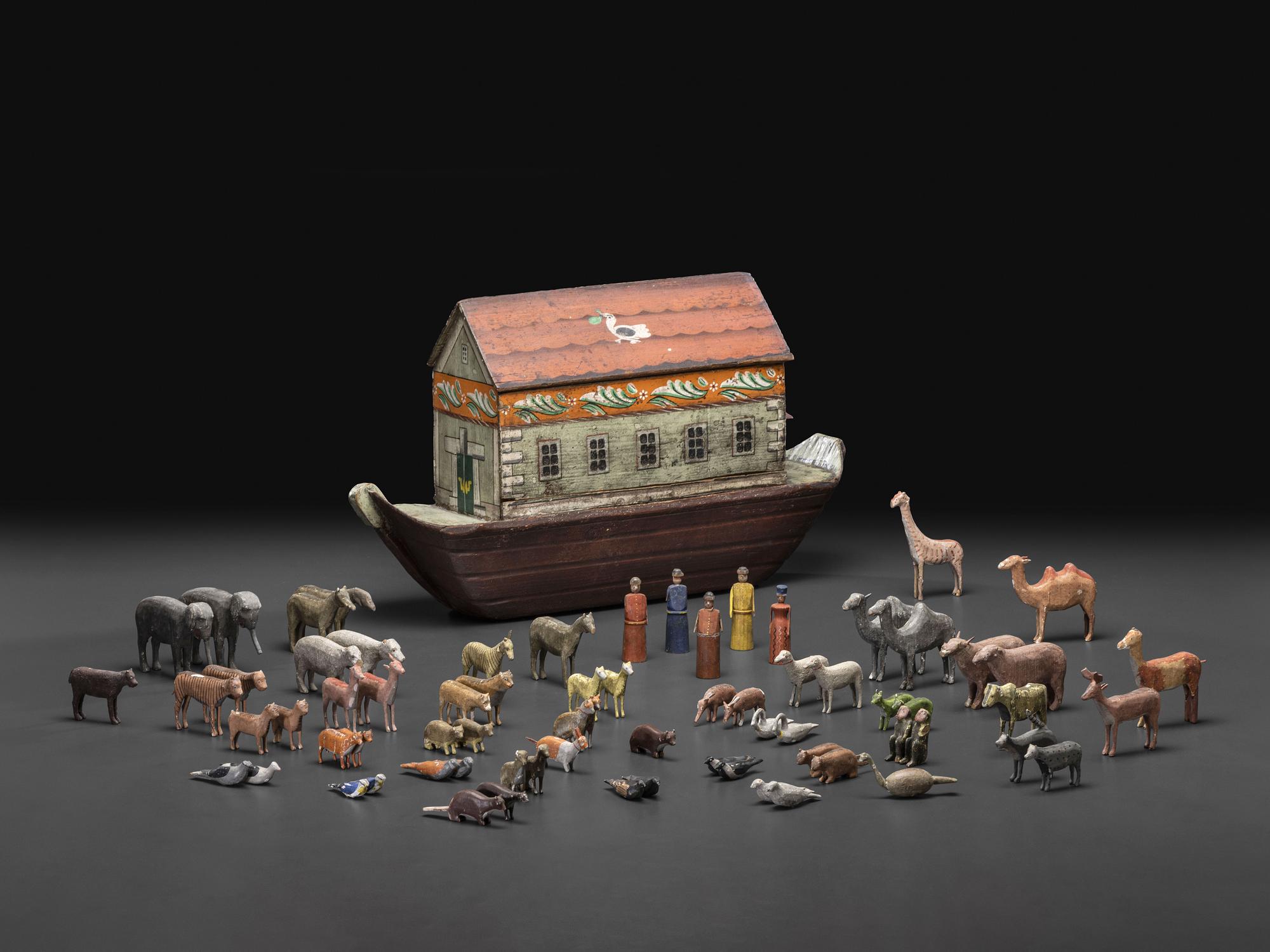 A German Painted Wood Noah's Ark with Slide-Front Cover