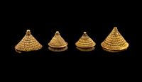 Four Hindu Gold Kumkum Lids in the Form of Stupas