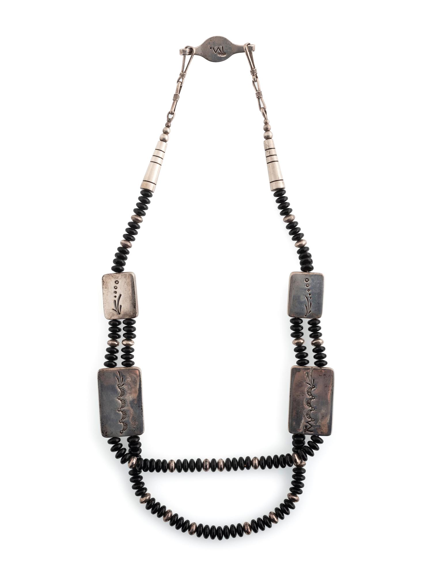 Multi-Strand Jet Necklace, with Sterling Silver Accents