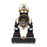 An Empire Ormolu, Black Granite and Patinated Bronze Mantel Clock