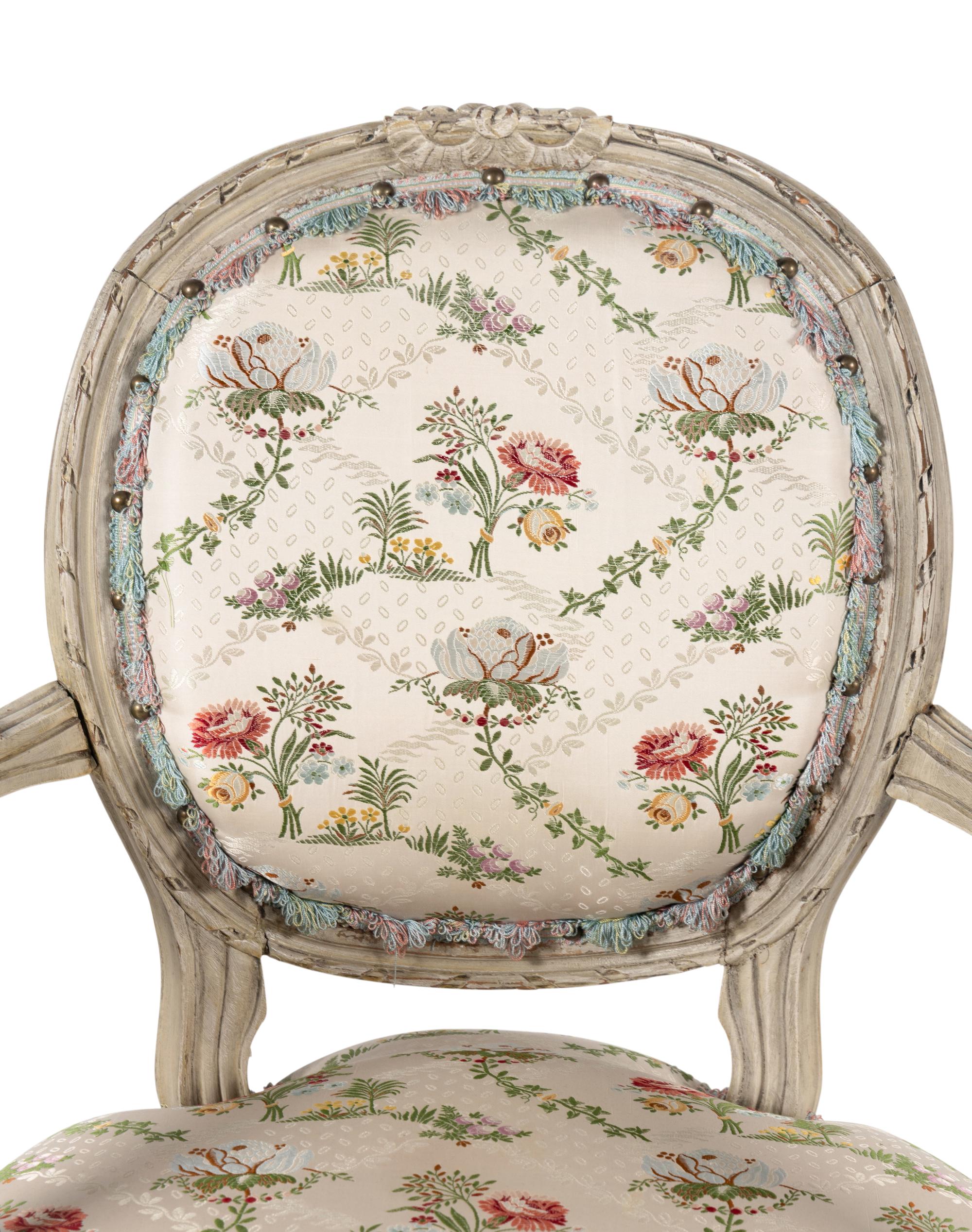 A Louis XVI Gray Painted Fauteuil