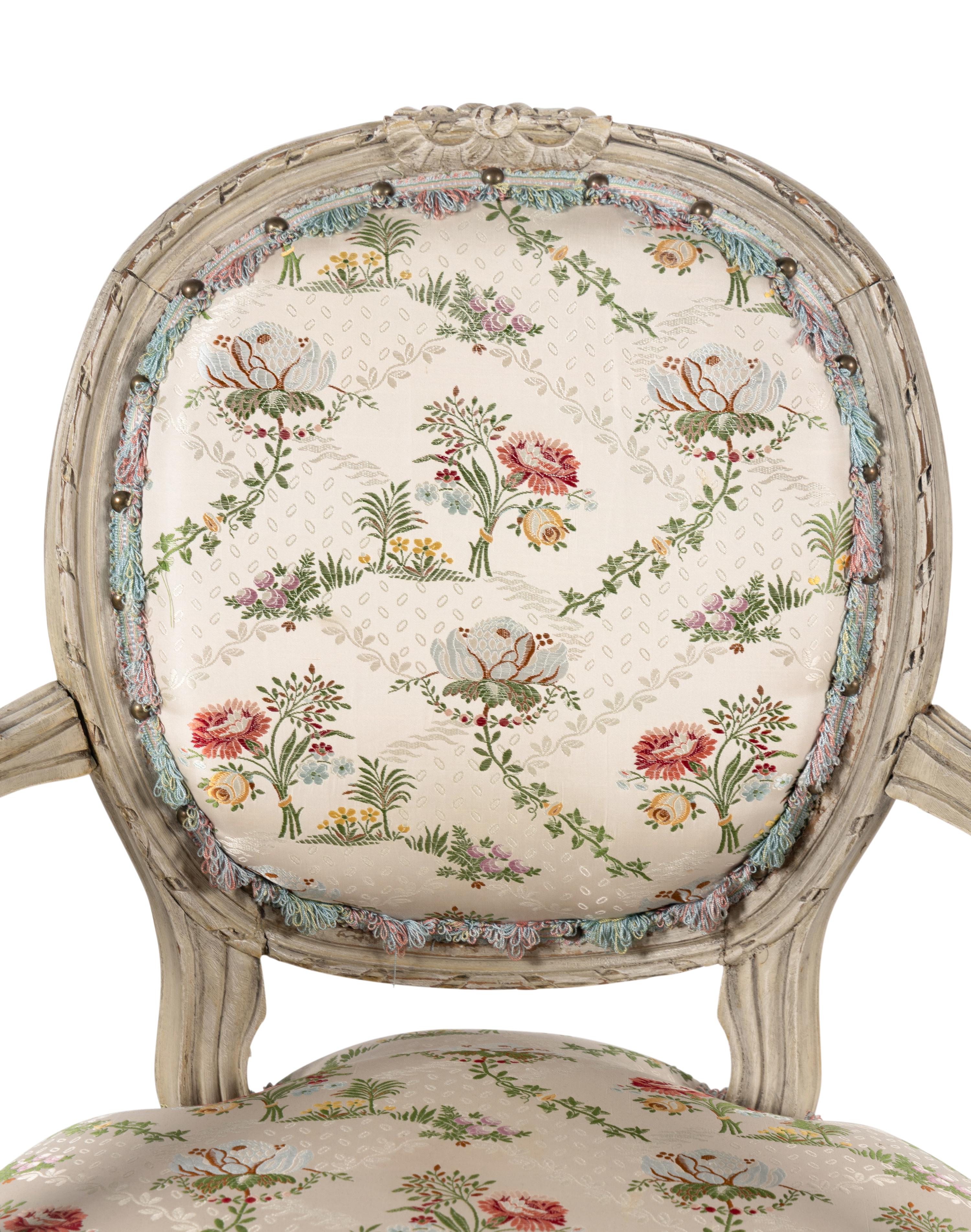 A Louis XVI Gray Painted Fauteuil