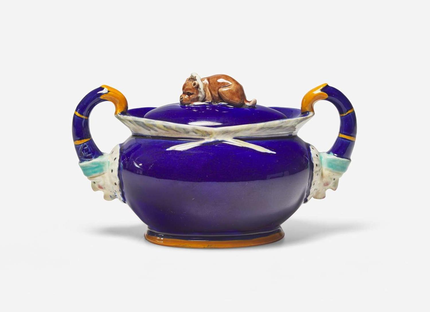 A Wedgwood Majolica "Punch" Sugar Bowl, UK, circa 1875