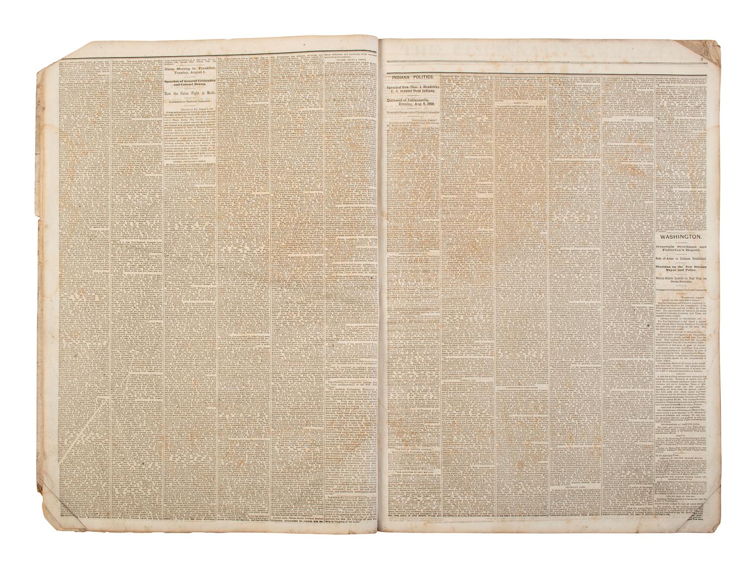 [POLITICS - RECONSTRUCTION]. The Cincinnati Commercial. Speeches of the Campaign of 1866 in the States of Ohio, Indiana, and Kentucky . Cincinnati, OH, 1866.