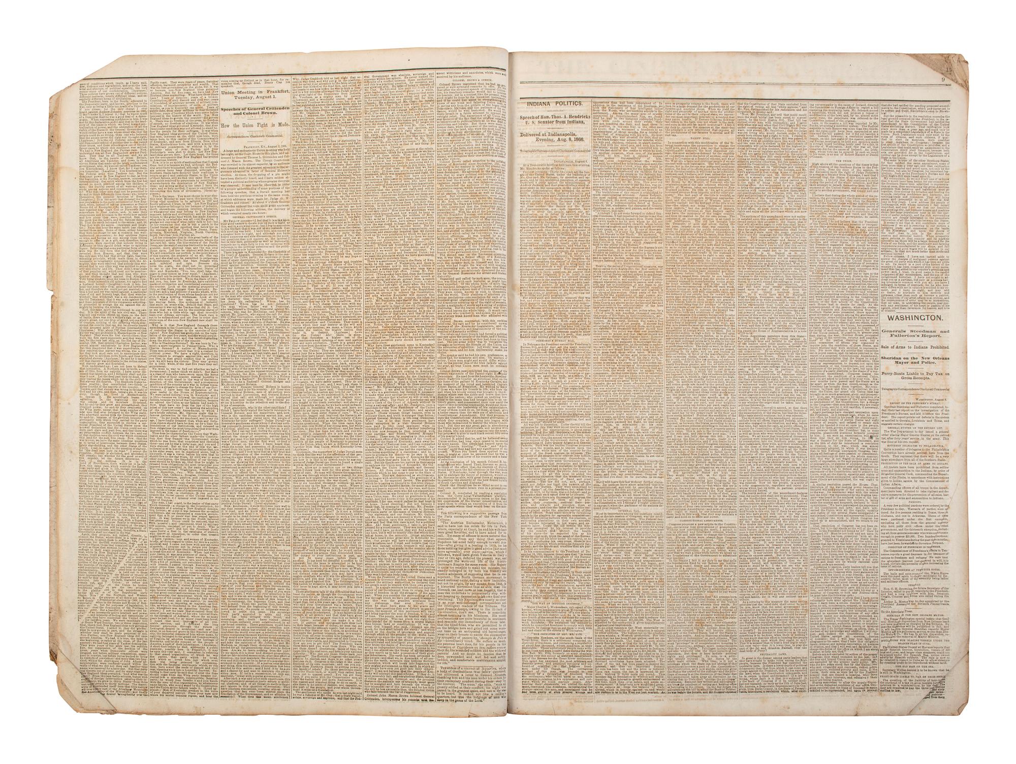 [POLITICS - RECONSTRUCTION]. The Cincinnati Commercial. Speeches of the Campaign of 1866 in the States of Ohio, Indiana, and Kentucky . Cincinnati, OH, 1866.
