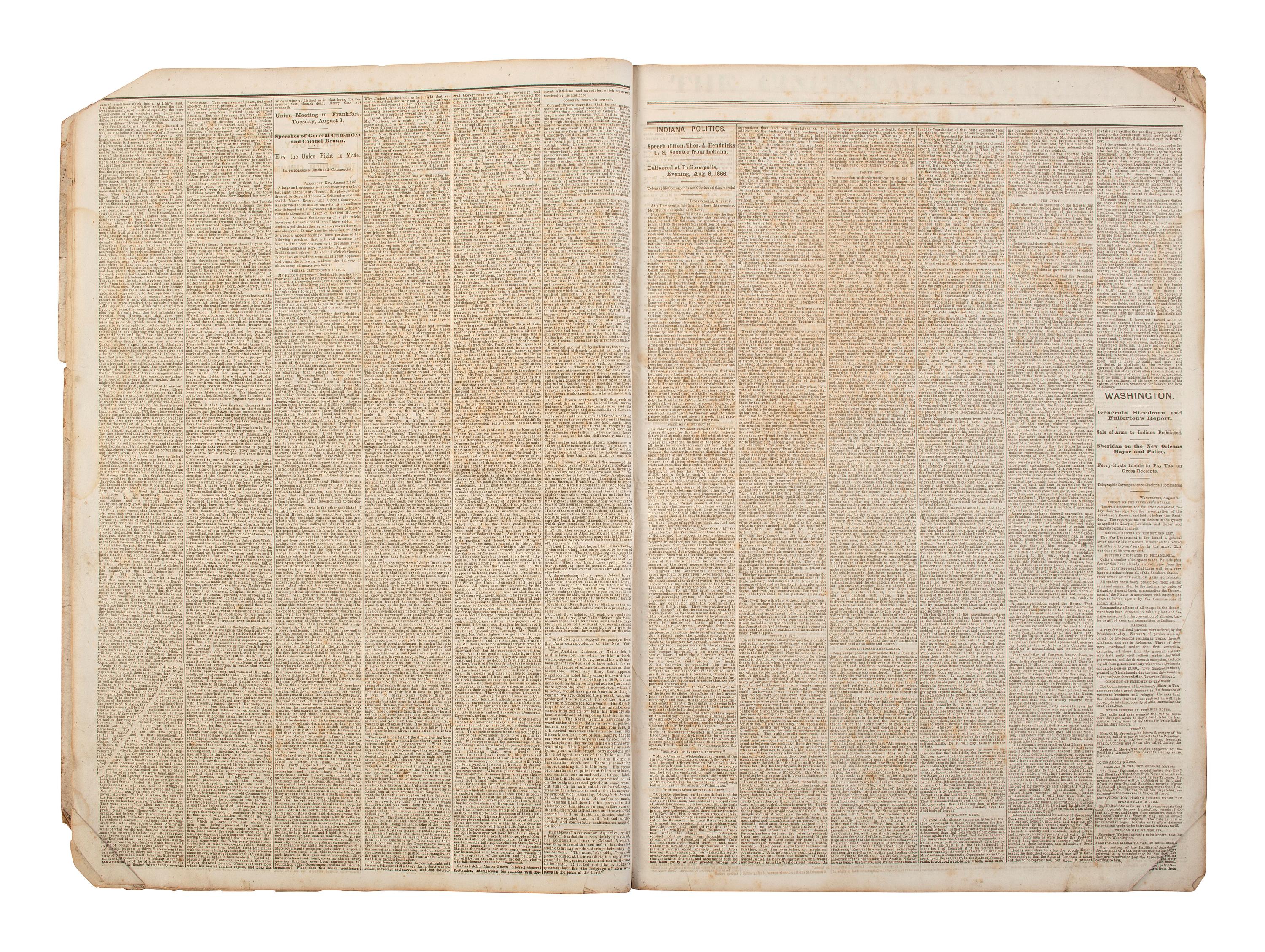 [POLITICS - RECONSTRUCTION]. The Cincinnati Commercial. Speeches of the Campaign of 1866 in the States of Ohio, Indiana, and Kentucky . Cincinnati, OH, 1866.