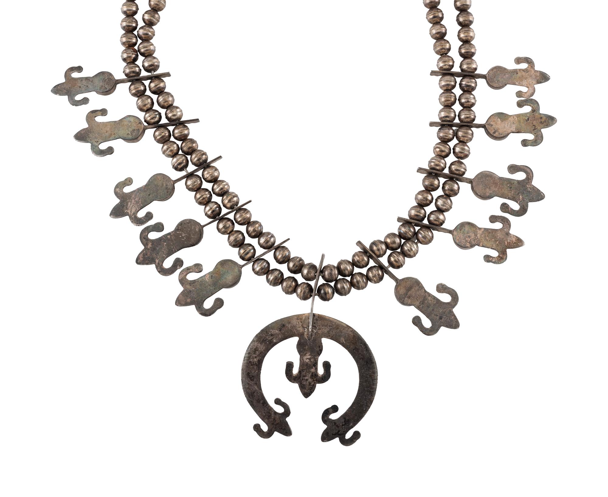Navajo Silver and Turquoise Squash Blossom Necklace