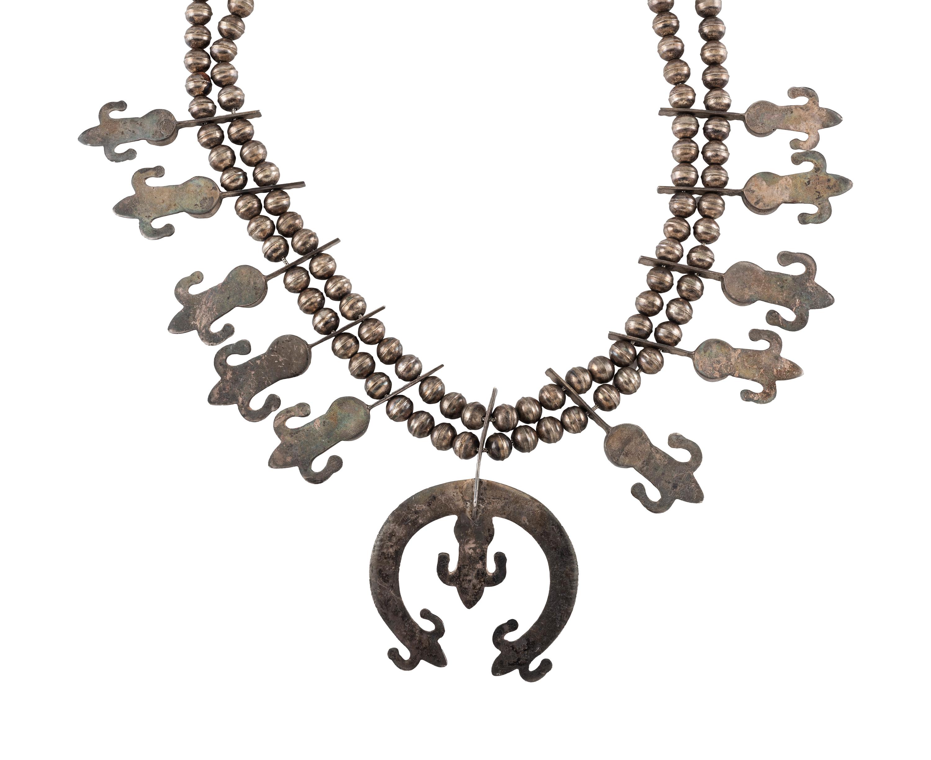 Navajo Silver and Turquoise Squash Blossom Necklace
