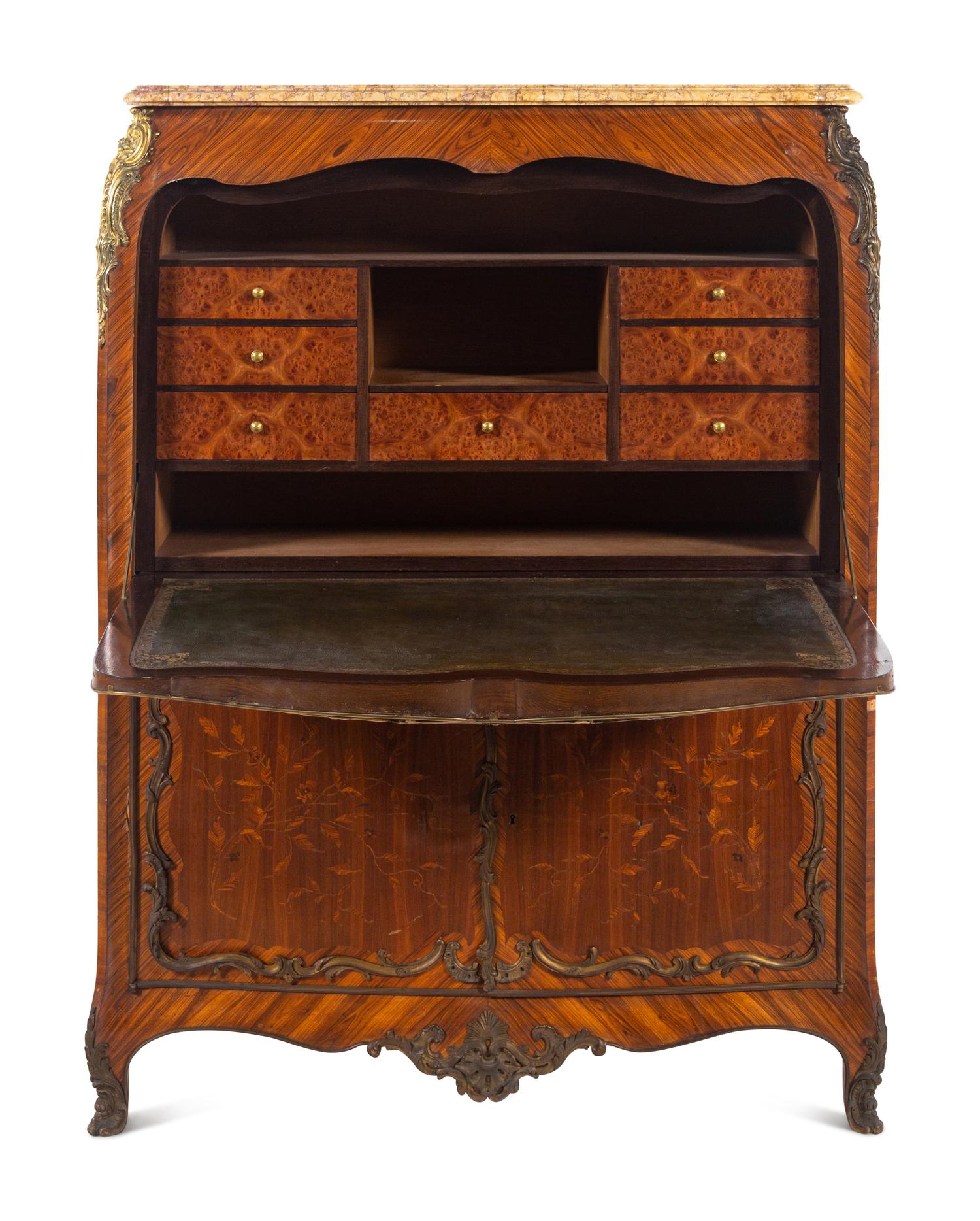 A Louis XV Style Gilt Bronze Mounted Marquetry Secrétaire à Abattant in the Manner of Jean-Pierre Latz