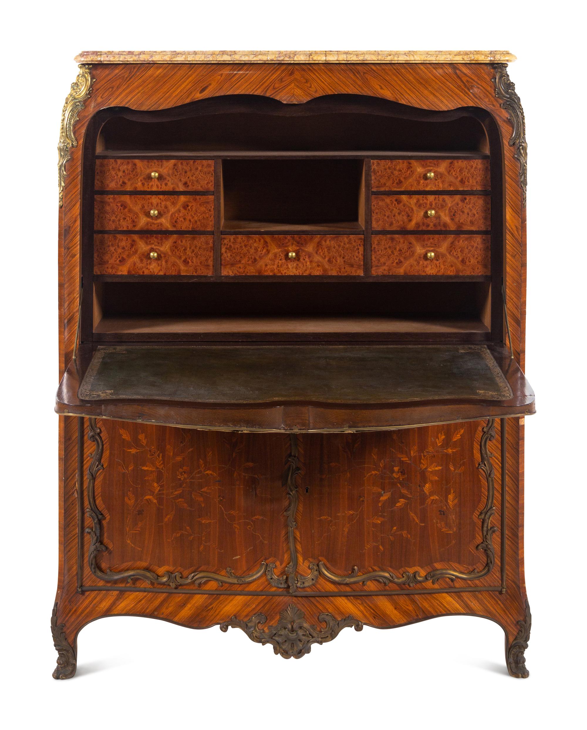 A Louis XV Style Gilt Bronze Mounted Marquetry Secrétaire à Abattant in the Manner of Jean-Pierre Latz