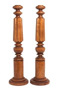 A Pair of Oversized Turned Wood Candlesticks Height 27 inches. — 20TH CENTURY