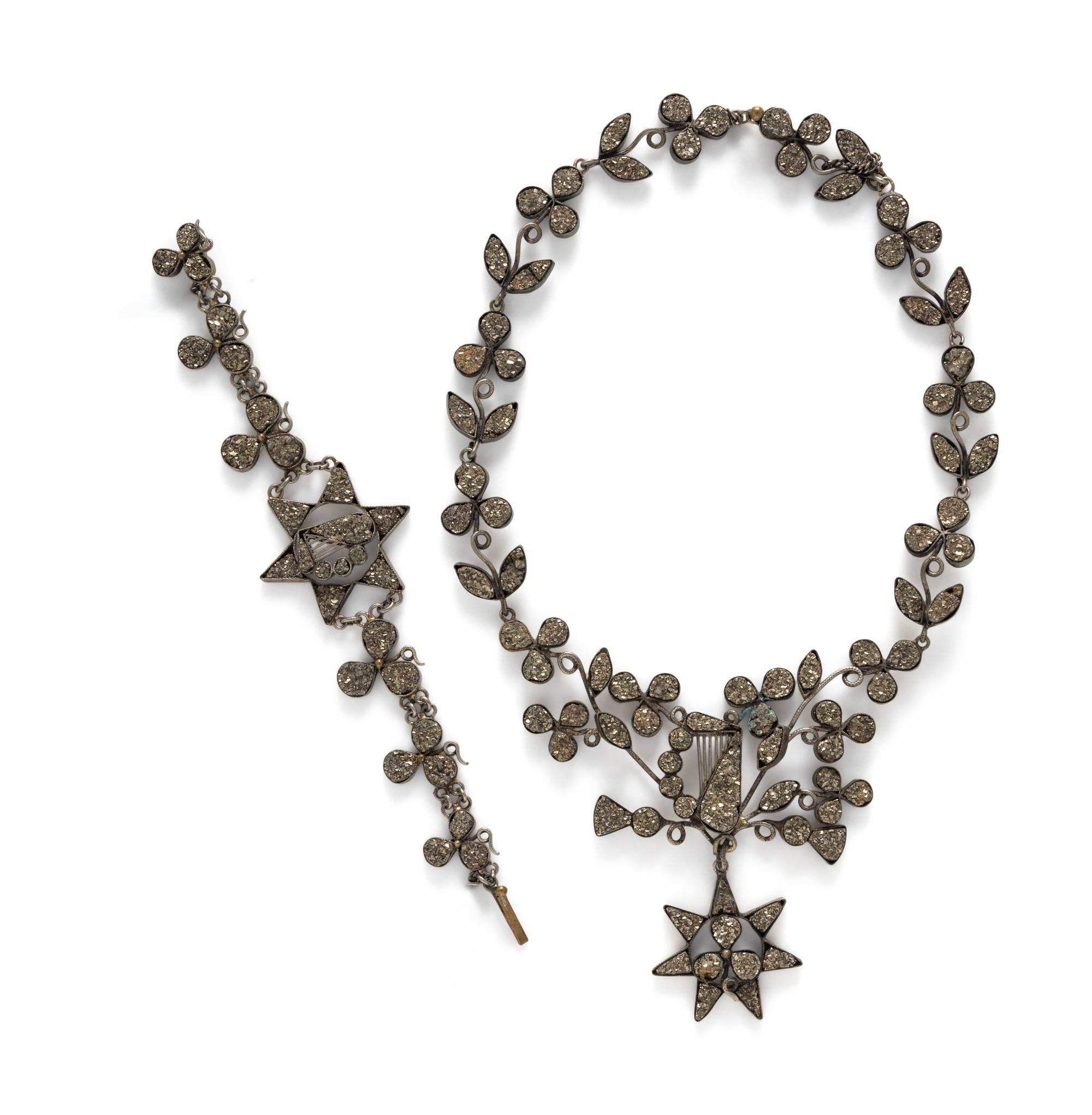 PYRITE SHAMROCK, HARP AND STAR NECKLACE AND BRACELET