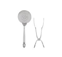 A Georg Jensen Acorn Silver Tomato Server and Asparagus Tongs