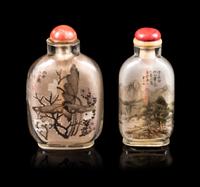 Two Inside Painted Glass Snuff Bottles Height of larger 2 3/4 inches. — SIGNED CHEN SHAOFU (QING DYNASTY), BI RONGJIU (1874-1925)