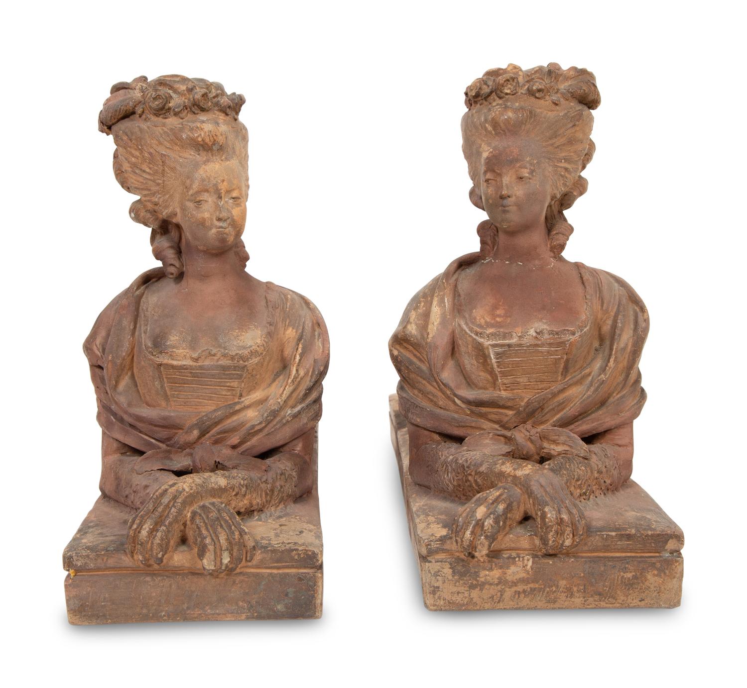 A Pair of French Terracotta Models of Sphinxes