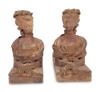 A Pair of French Terracotta Models of Sphinxes