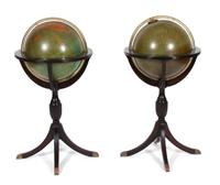 A Pair of Terrestial and Celestial Globes in Mahogany Tripod Stands — EARLY 20TH CENTURY