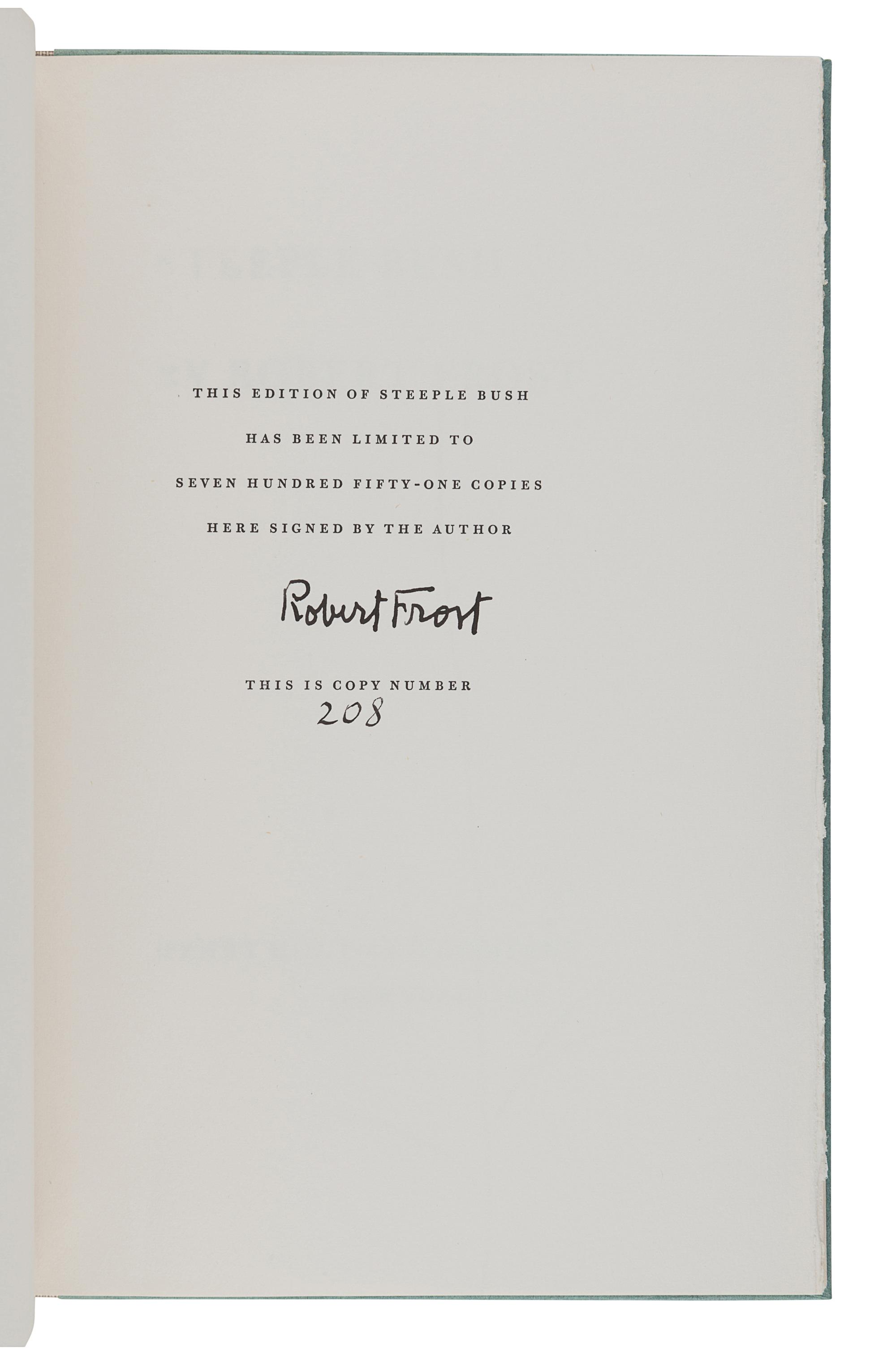 FROST, Robert (1874-1963). A group of 7 signed limited editions, comprising: