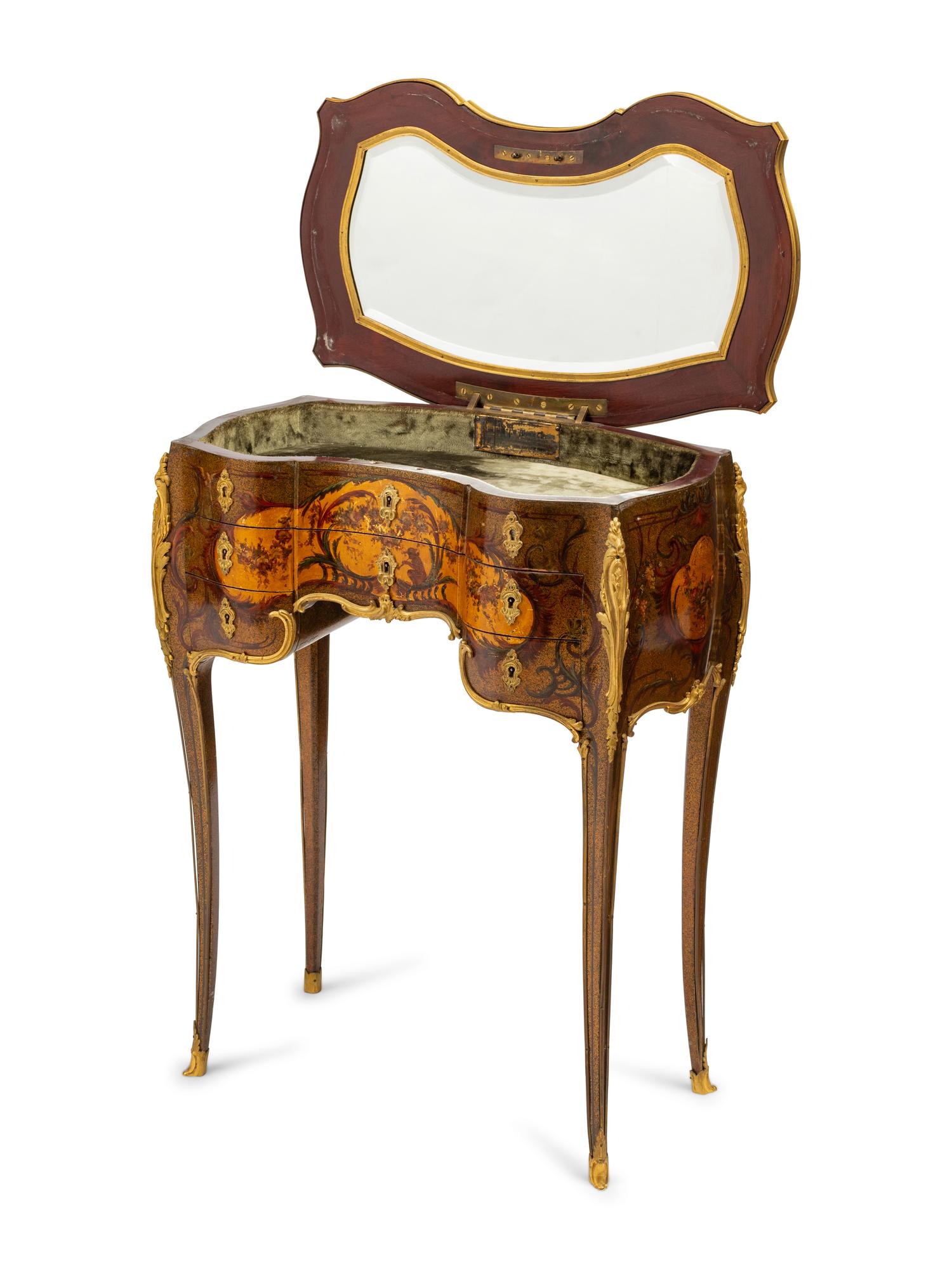 A Louis XV Style Gilt Bronze Mounted Vernis Martin Dressing Table