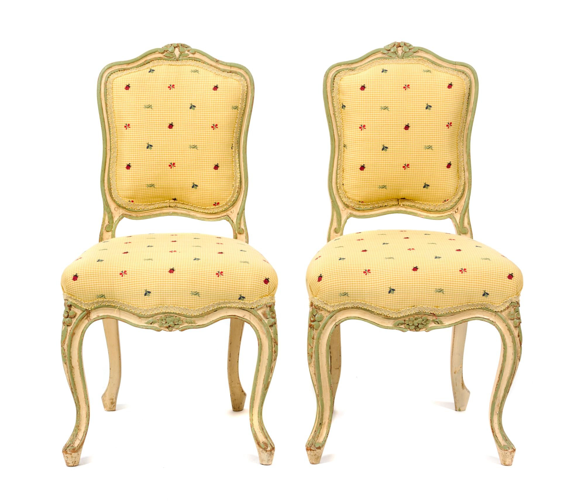 A Pair of Louis XV Style Diminutive Painted Side Chairs Height 30 inches. — 19TH CENTURY