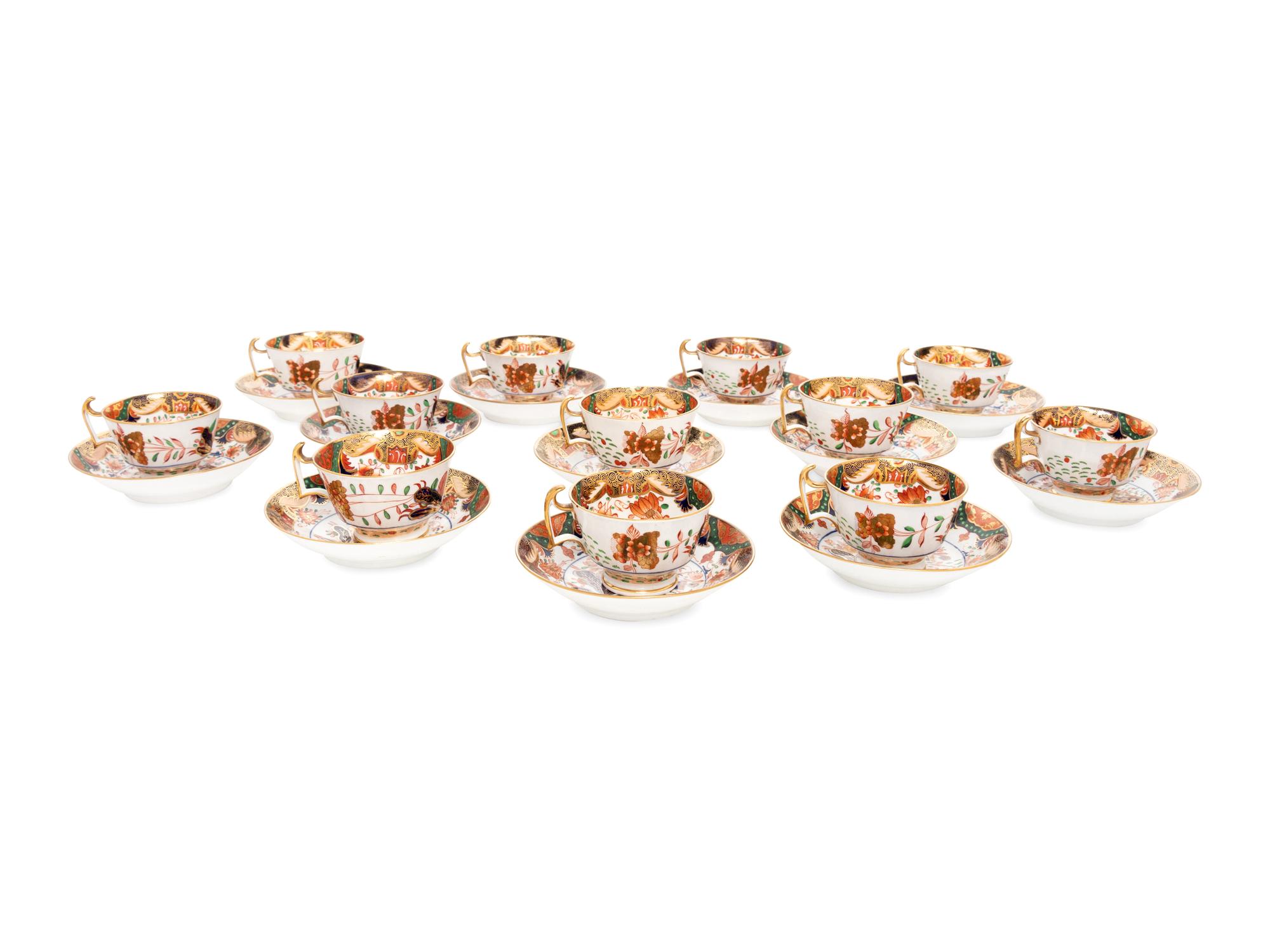A Set of Twelve Spode Imari Style Porcelain Cups with Saucers