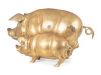 Two Brass Pig Sculptures