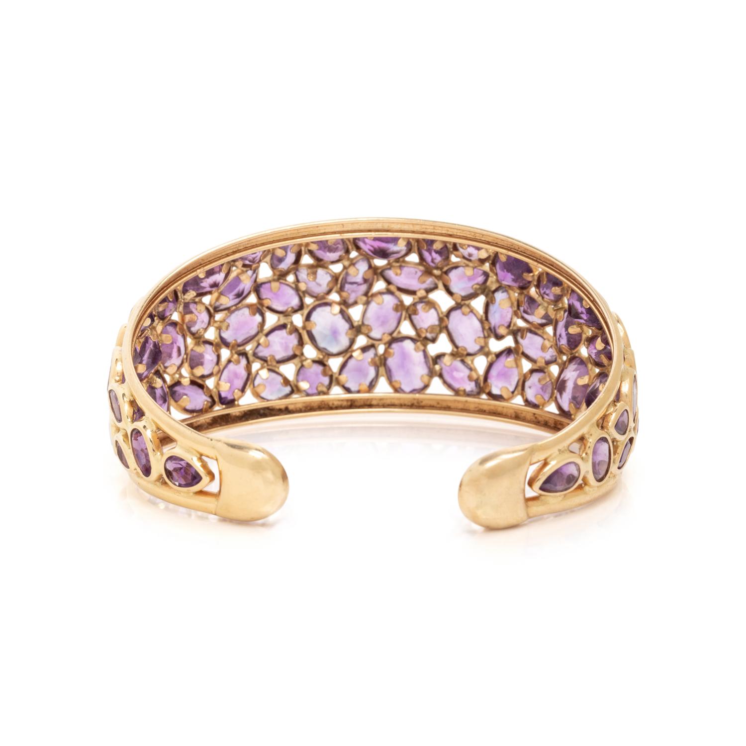 YELLOW GOLD AND AMETHYST CUFF BRACELET