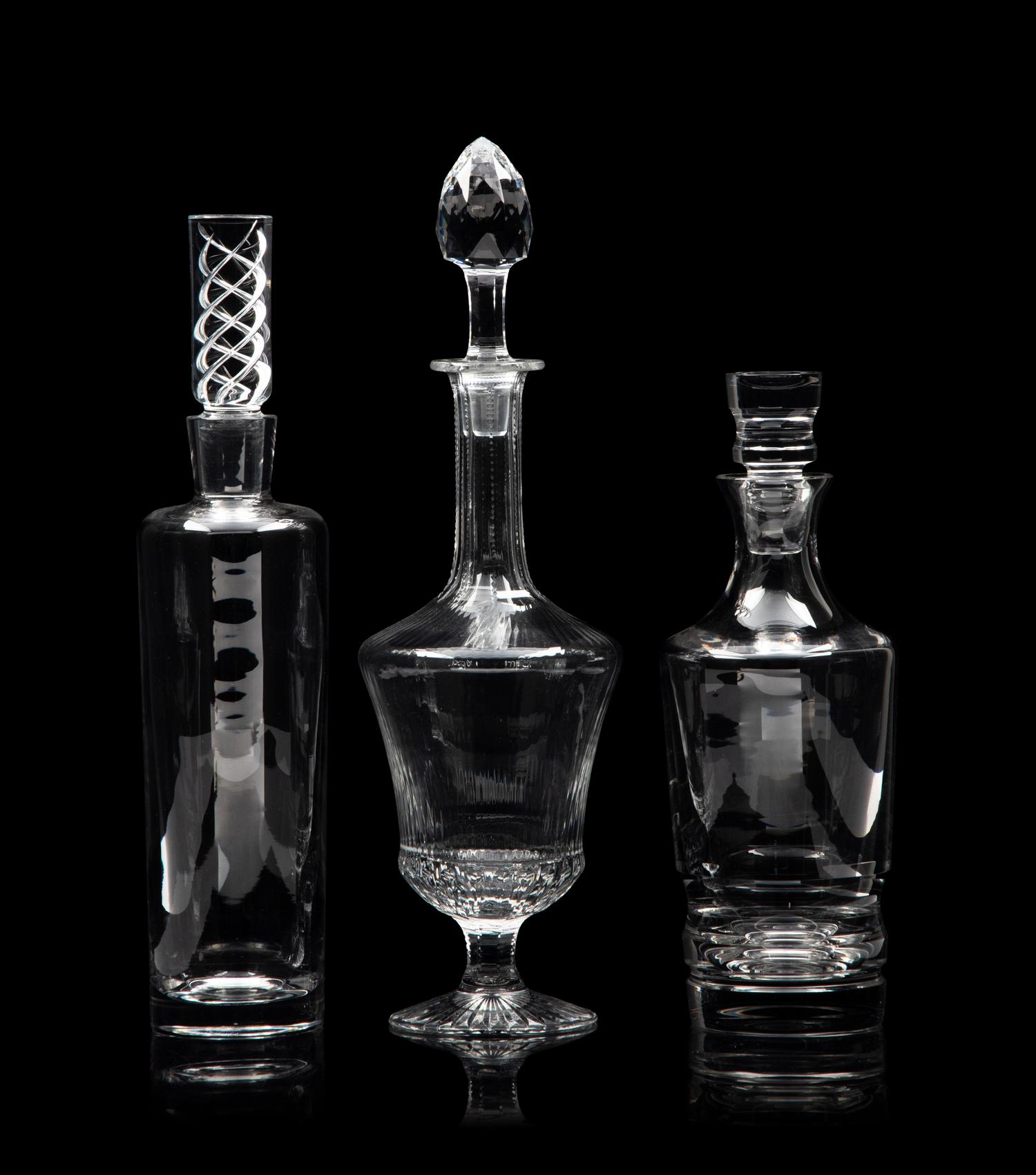 A Group of Three Glass Decanters