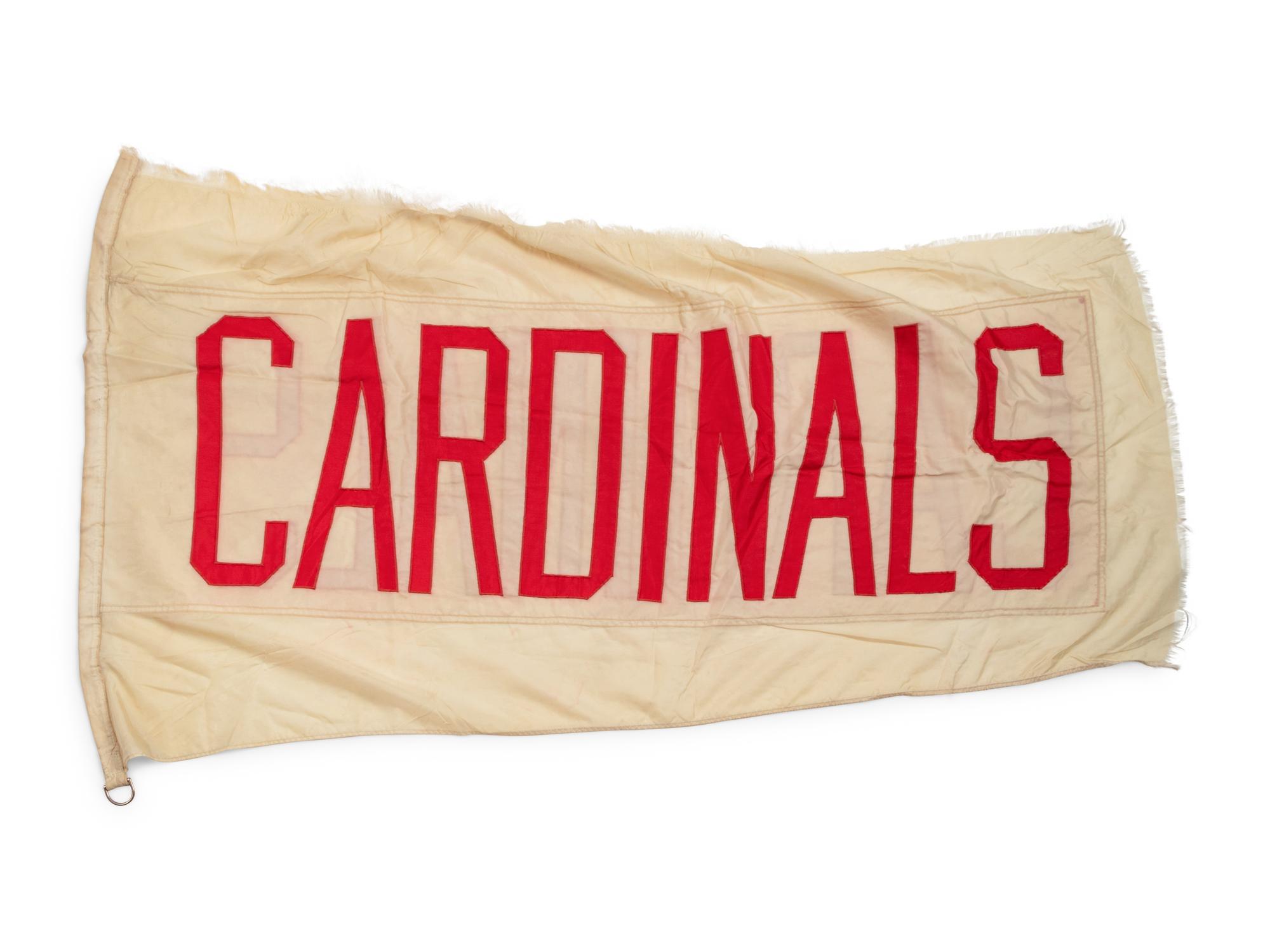 An St. Louis Cardinals Flag Once Flown on Wrigley Field Scoreboard Collected by Former Chicago Cubs Wrigley Field Head Scorekeeper,