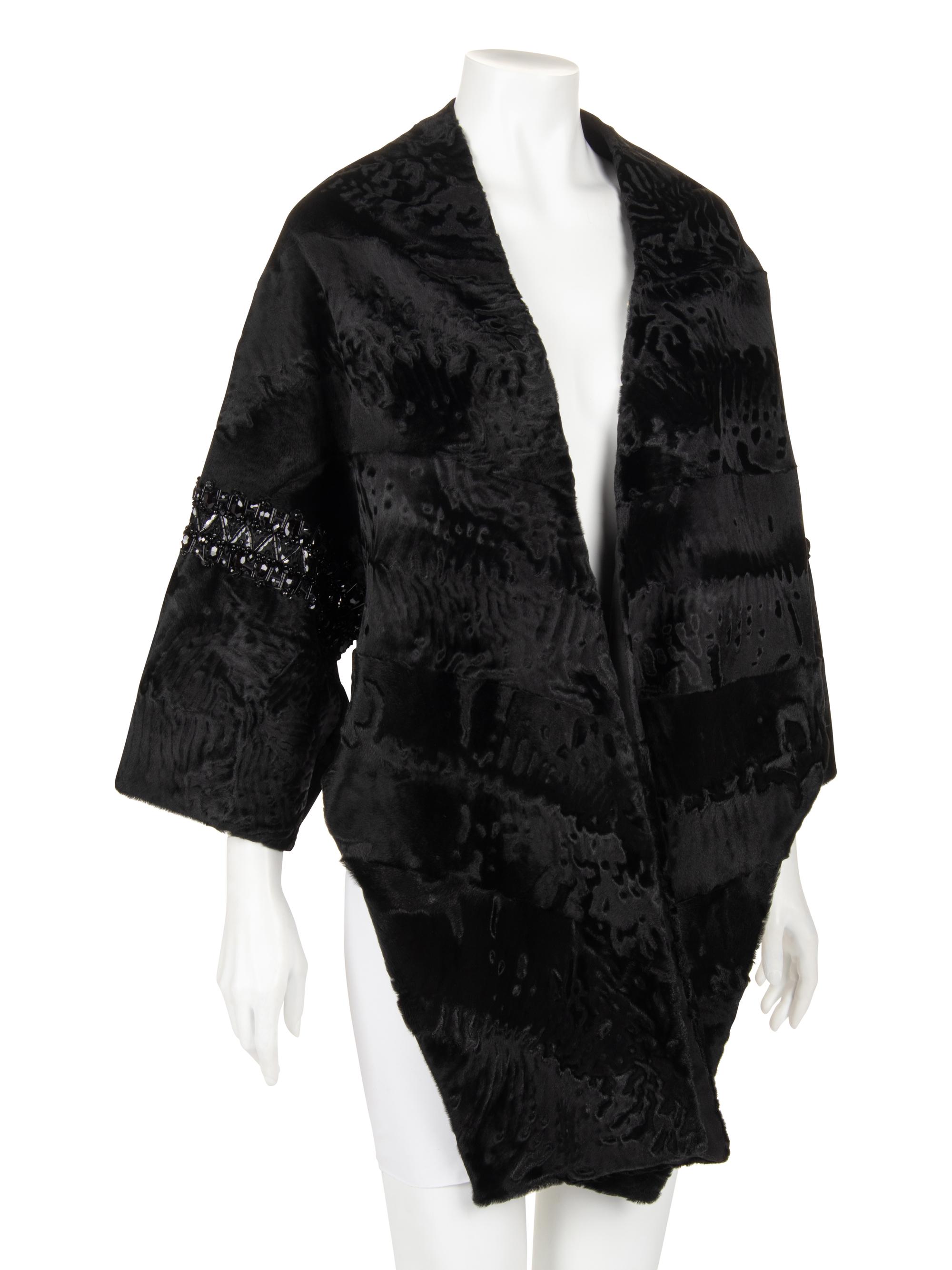 J. Mendel Broadtail Stole with Bead Embellishments