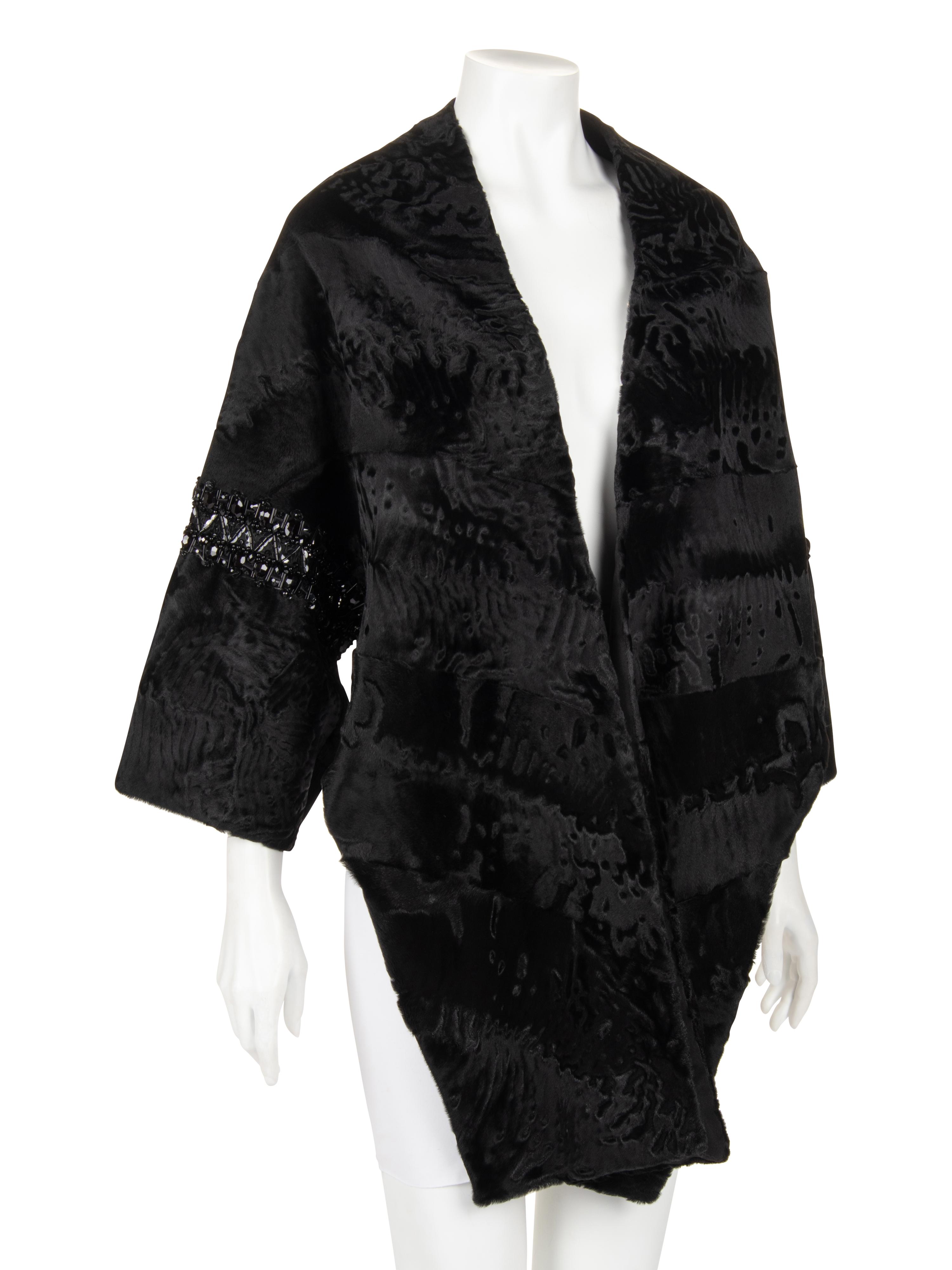 J. Mendel Broadtail Stole with Bead Embellishments
