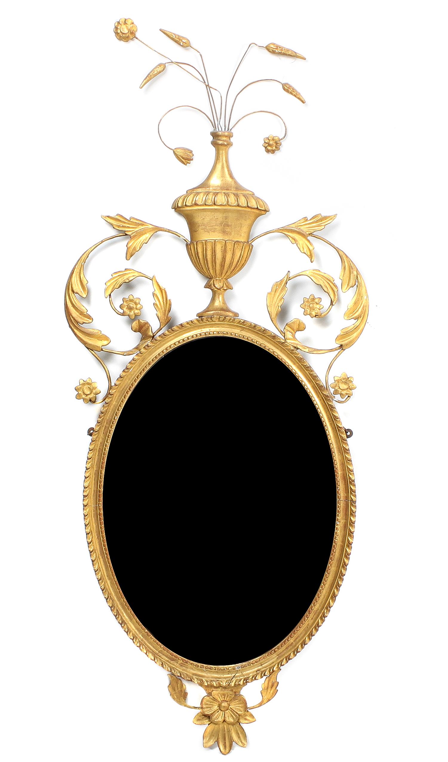 An Adam Style Giltwood Mirror, Height 45 x width 16 inches