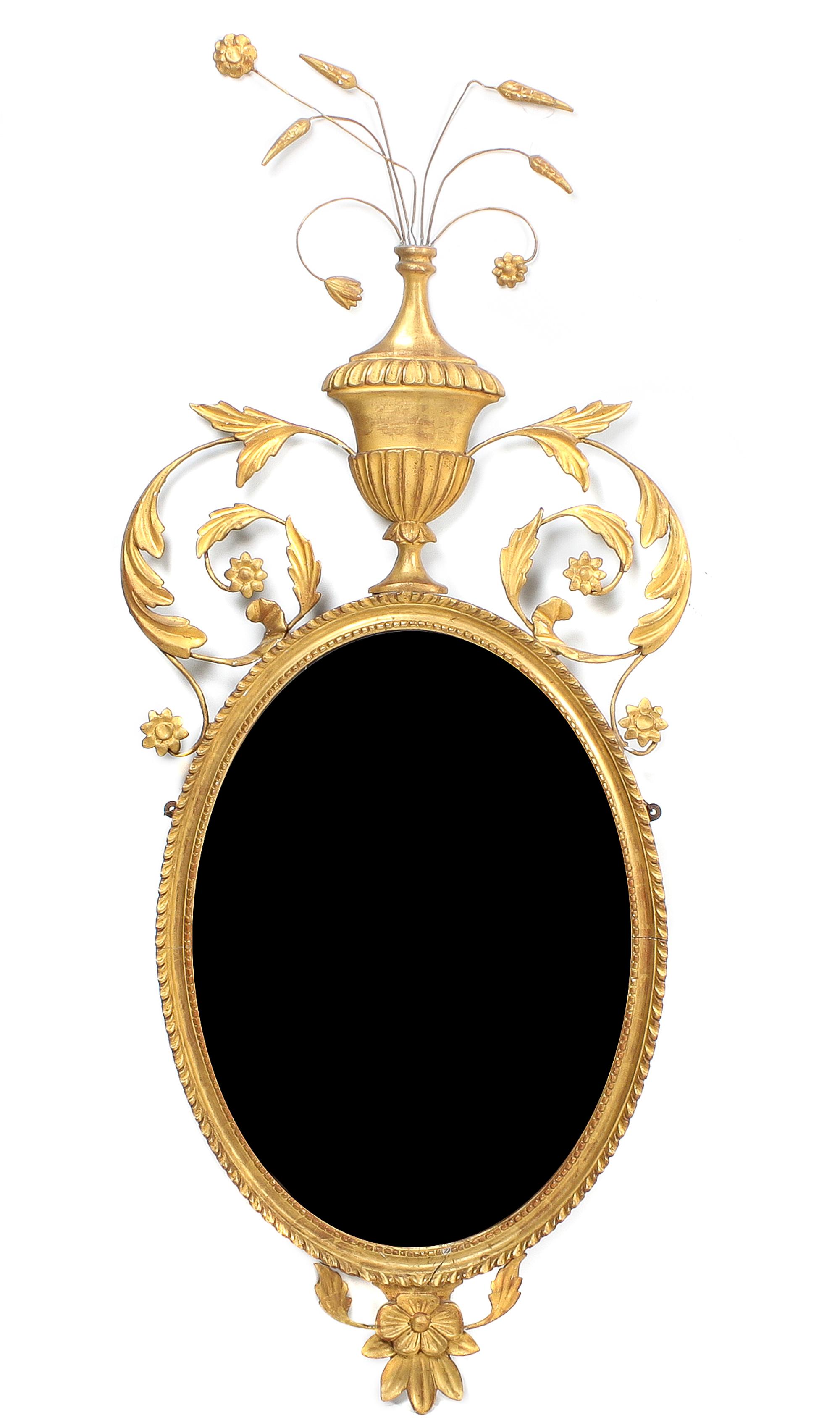 An Adam Style Giltwood Mirror, Height 45 x width 16 inches
