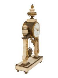 A Neoclassical White Marble and Gilt Bronze Portico Clock
