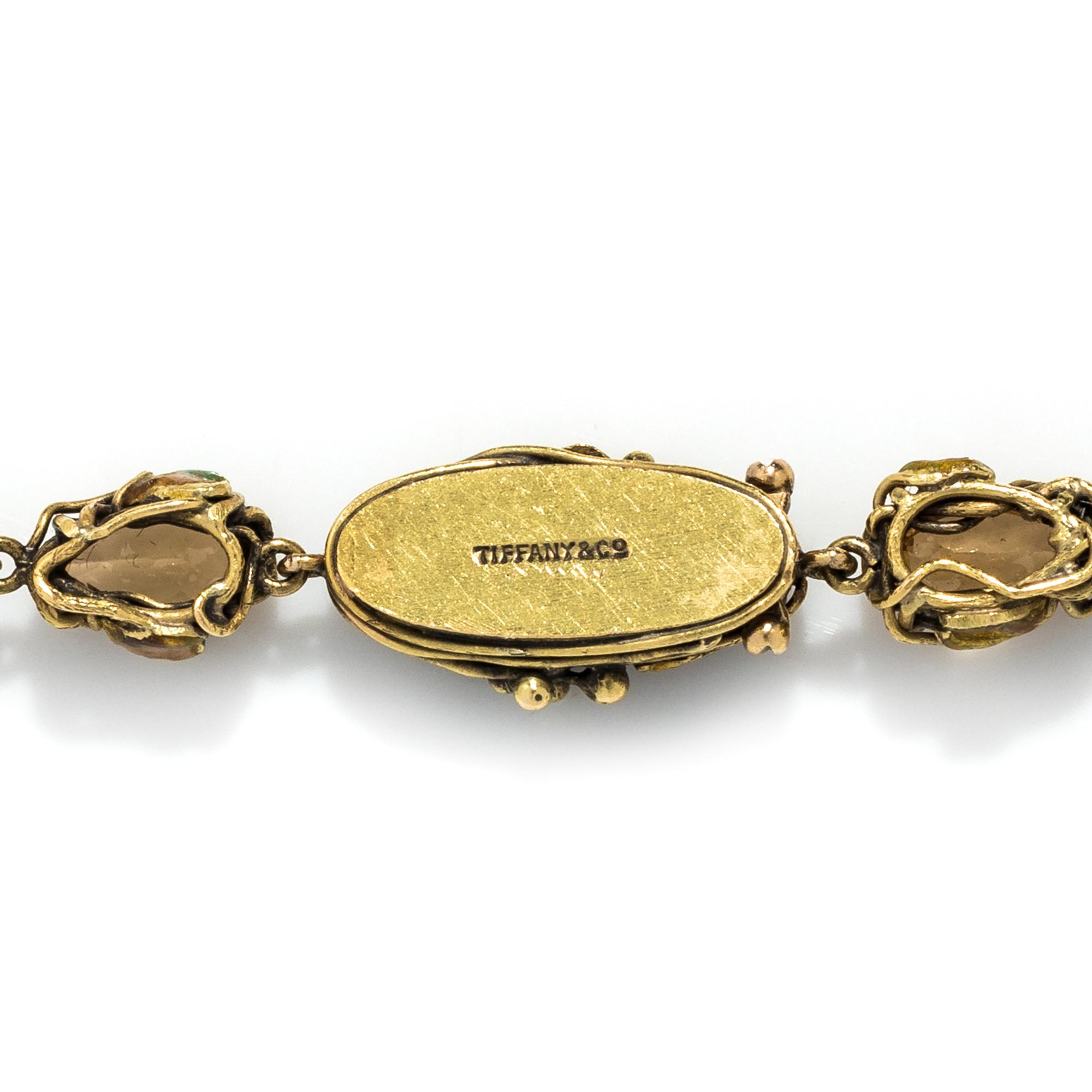 TIFFANY & CO., LOUIS COMFORT TIFFANY, ART NOUVEAU, TOPAZ, EMERALD AND POLYCHROME ENAMEL NECKLACE