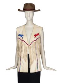 A Beaded Leather Vest with Fringe and Felted Hat
