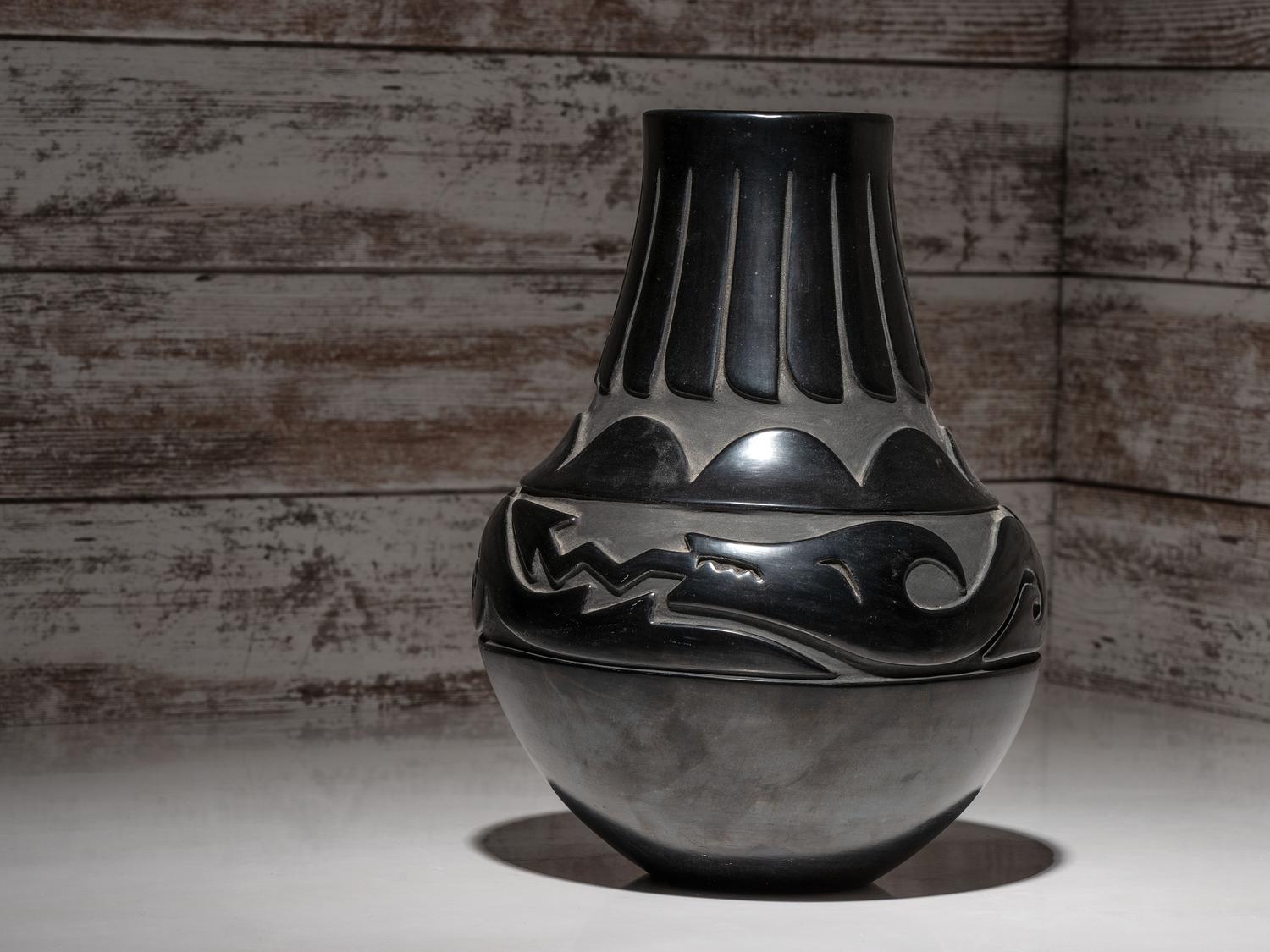 Carved Blackware Pottery Vase