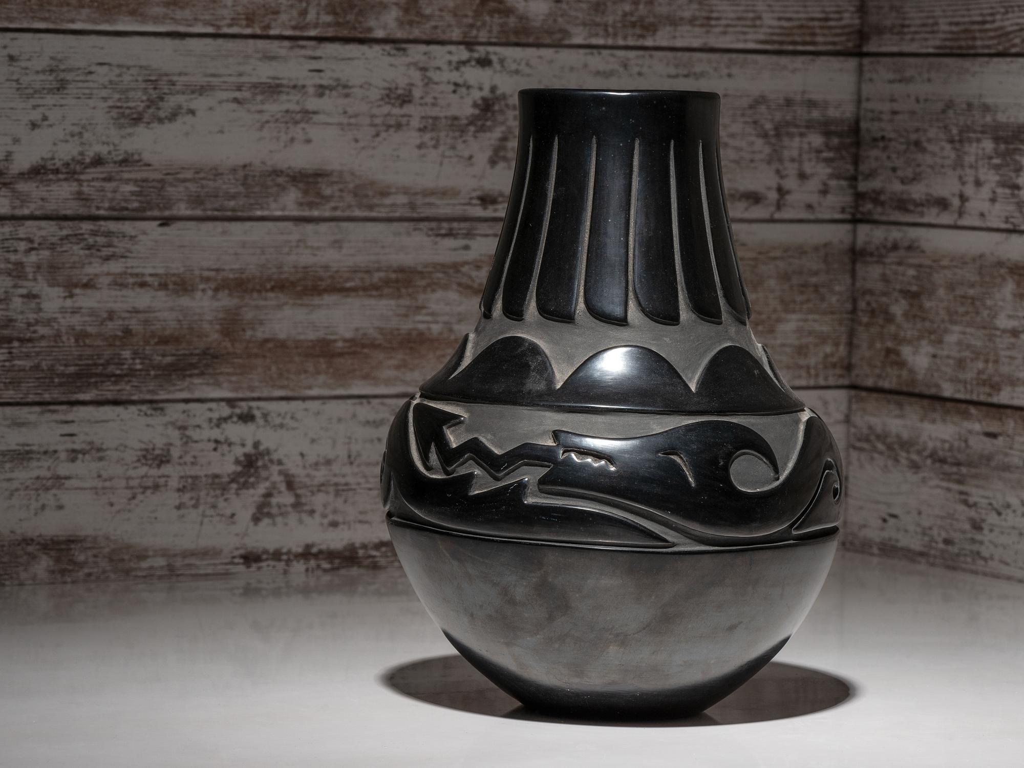 Carved Blackware Pottery Vase