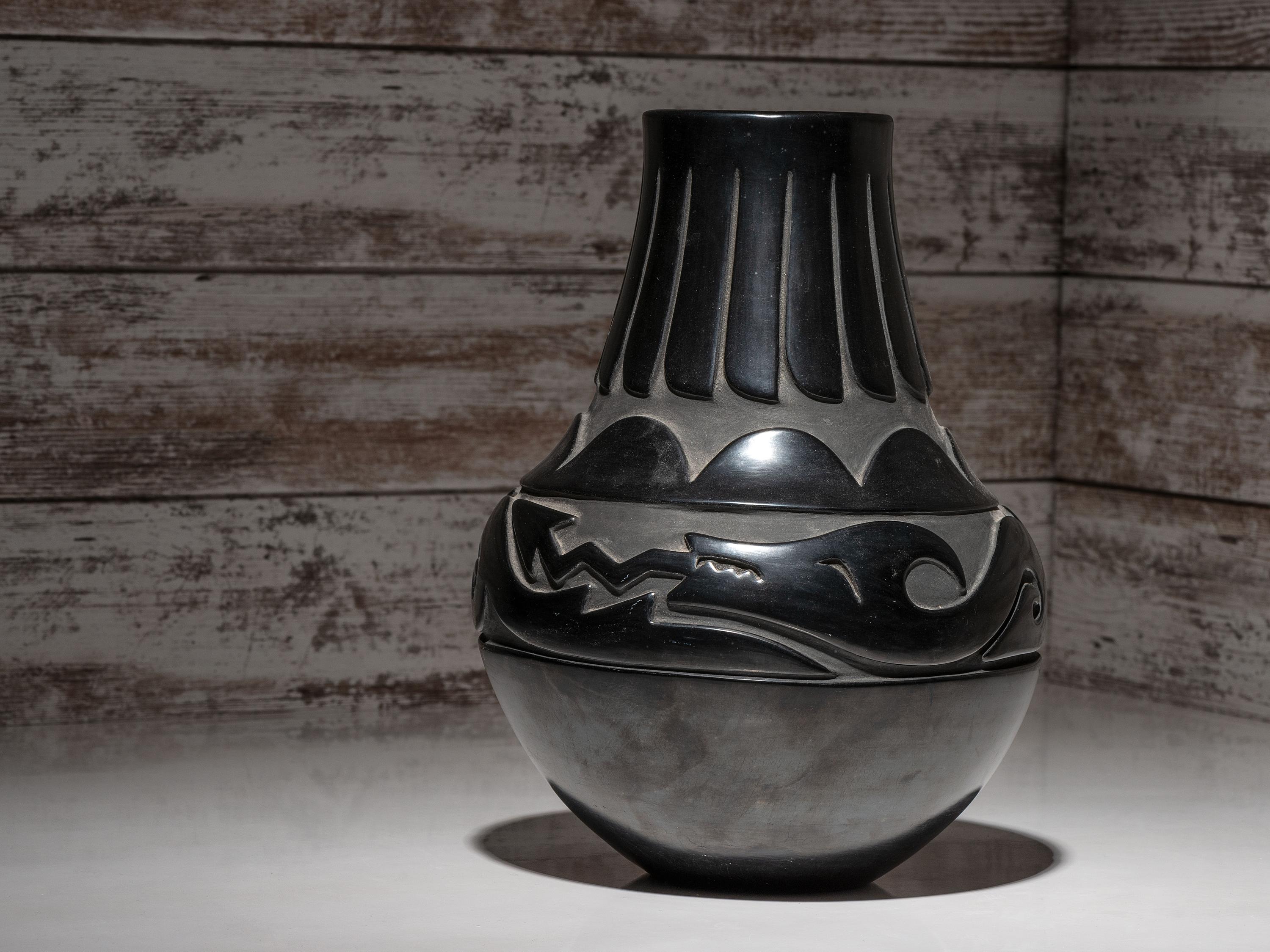 Carved Blackware Pottery Vase