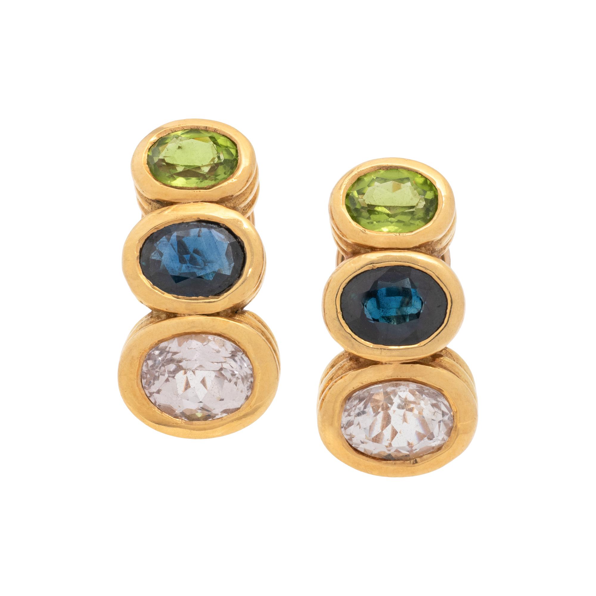 PERIDOT, SAPPHIRE AND KUNZITE EARRINGS